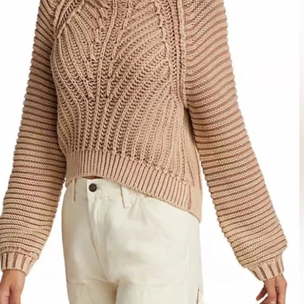Free People Fisherman Chunky‎ Sand Tan Knit Cowl Neck Sweater